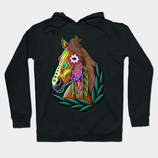 Day of the Dead Bay Sugar Skull Horse Hoodie by prettyinink